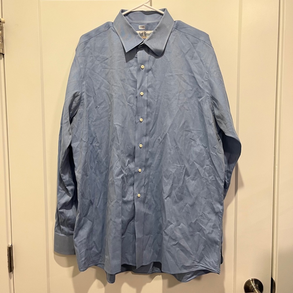 Richard‎ Bennett Tailored Mens Blue Cotton Dress Shirt Made in USA JHW 25x32